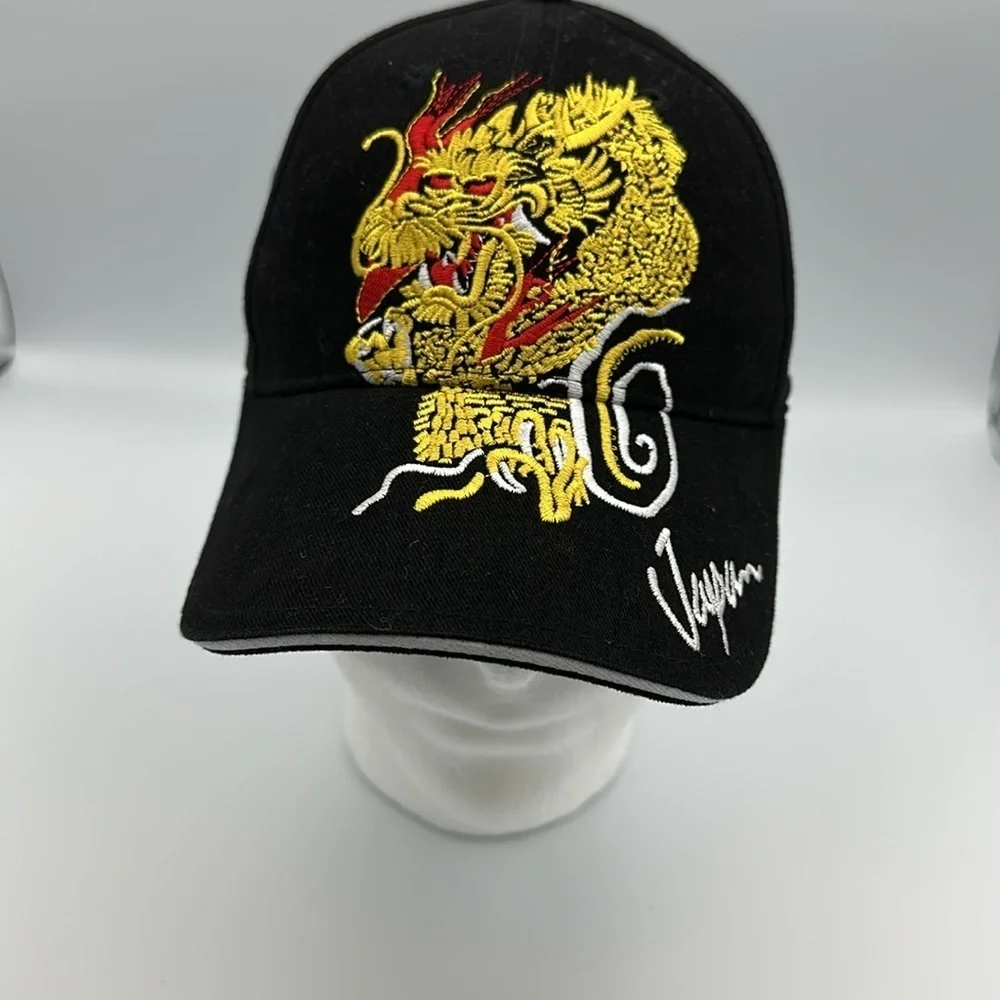 Japanese Pattern Hat Embroidery Golden Dragon 3D design One Size